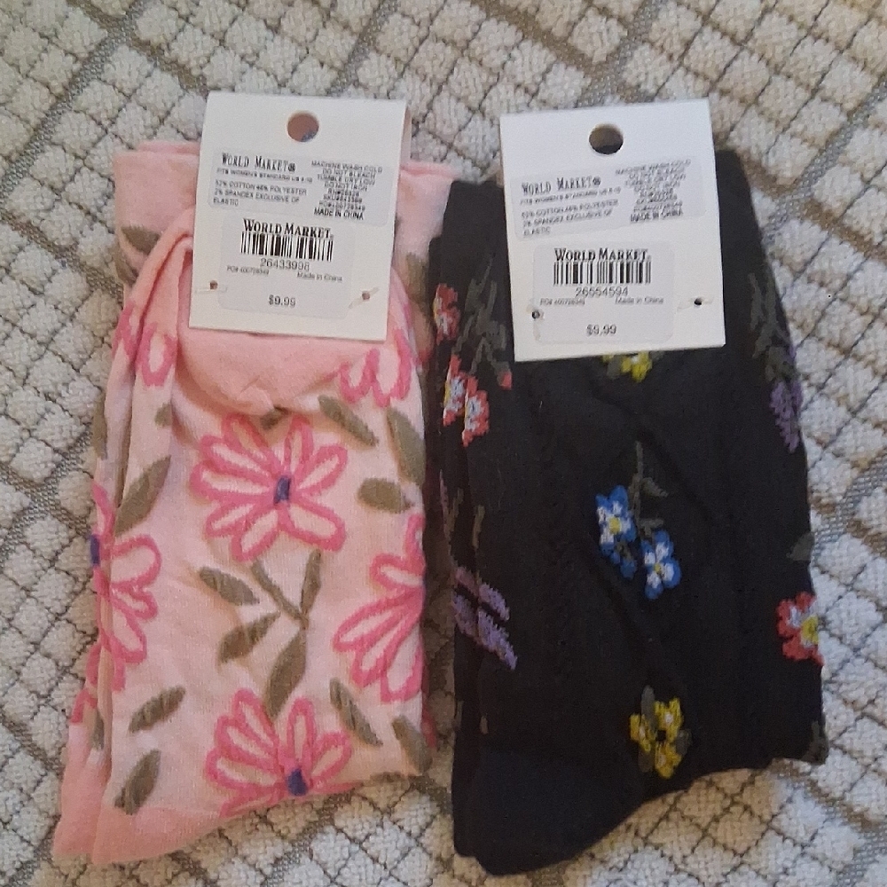 Cost Plus World Market Floral Socks - Pink and Black - Picture 2 of 3